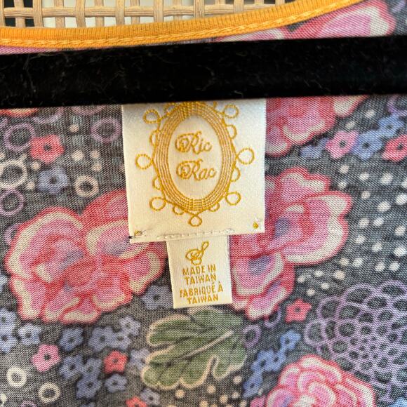 Anthropologie Ric Rac Blouse Women Small Black Pink Floral Flutter Sleeve Top - Picture 4 of 7